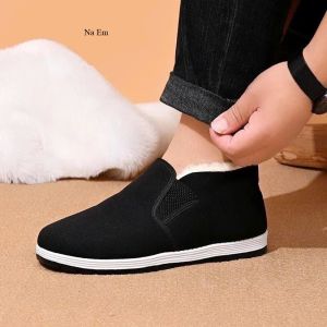 Giày Lười Lót Lông Cao Cấp Giữ Ấm Mùa Đông Chống Trơn Trượt Đế Dày Êm Ái Đi Trong Nhà Và Ngoài Trời Màu Đen Nam Nữ