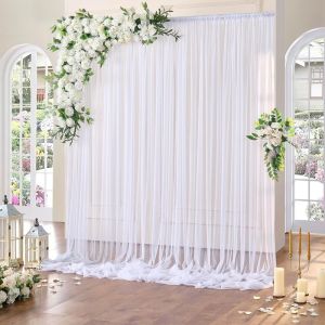INTOONE White Sheer Chiffon Backdrop Wrinkle Free Rod Pocket Wedding Backdrops  Drapes Style Ceiling Drapes Wedding Party