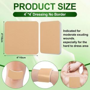 Geiserailie 12 Pcs Silicone Foam Dressing Without Border 4"x 4" Highly Absorbent Adhesive Wound Bandage Non-Bordered Foam Dressings for Wound Care Bed Sore Leg Ulcer Diabetic Ulcer