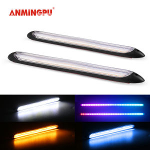ANMINGPU 1pair Universal LED DRL Sequential Turn Signal Yellow Bright White DRL LED Daytime Running Light for Car Headlights 12V