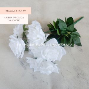 [9 KEPALA] MAWAR STAR X9 ARTIFICIAL FLOWER BUNGA PALSU ROSE FLORIST SURABAYA DIY BUKET BUNGA MAWAR PALSU FAKE ROSES BUNGA HIAS BUNGA KAIN BUNGA PLASTIK DEKORASI PELAMINAN MEJA TABLE DECORATION WEDDING