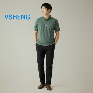 VSheng Big Size Collar T Shirt For Men Casual Plus Size Threadwork Cuff Man Polo Tops