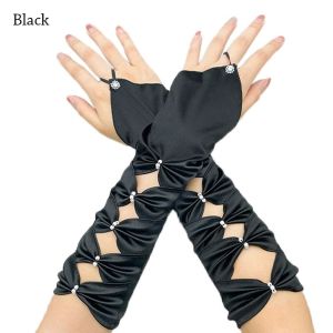 INNICE Elegant Pleated Bowknot Elastic Bridal Gloves Satin Elbow Gloves Long