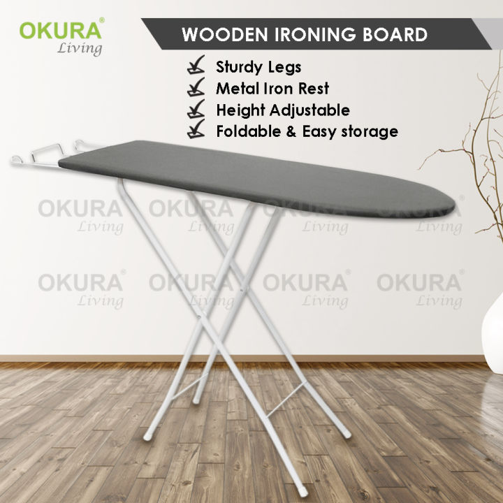 OKURA Folding Ironing Board Iron Board with Iron Rest Adjustable Height