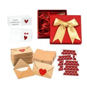 NUBE 30/60Pcs Pre-Written Cards Love Letters Envelope Set Heart Stickers Elegant Box DIY Love Notes Box Romantic Blank Mini Cards Mini Cards Set Valentines Day