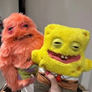 YAZHE Funny Ugly Spongebob Stuffed Cute Tooth Stuffed Doll Plush Squarepants Birthday Gift Cartoon Patrick Star Plush Christmas Gift
