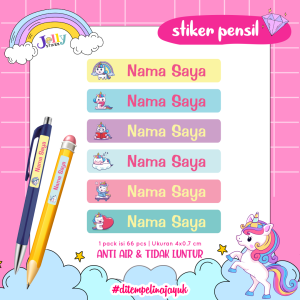 Stiker Pensil Nama Waterproof Custom Tema Unicorn Sticker Label Nama Anti Air Untuk ATK Pulpen