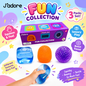 Jadore Squishy Fun Collection 3 PACKS SET - Spiky Orb Fun Cube & Gum Droppable