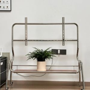 Sacesr TV Mobile Bracket TV Supports Stainless Steel Living Room Organizer Racks Aesthetic Multifunctional Storage Holders with Wheels 6K4N7