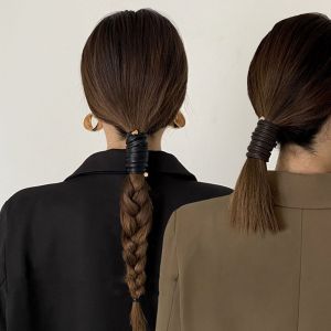 KODUS Hair Band PU Rope Ponytail Holder Solid Color Korean Style Luxury Sense Hair Ring Temperament Fashion Design Flexible Bend Hair Rope Women