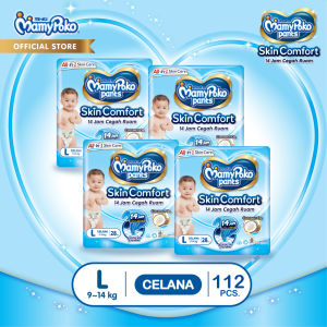 MamyPoko Pants Skin Comfort ukuran L28 x4 (9-14kg) isi 112 pcs [Karton]