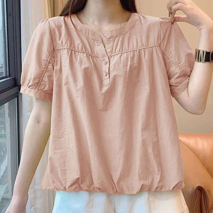 Ryn studio ผ้าฝ้ายบริสุทธิ์แขนสั้นเสื้อเชิ้ตบางสำหรับผู้หญิงสำหรับฤดู ...