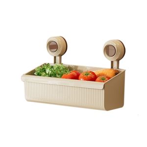 GIGBM Plastic Suction Cup Storage Basket Wall Mounted Punch-free Bathroom Storage Rack Multifunctional Space Saving Garlic Ginger Storage Basket for Home
