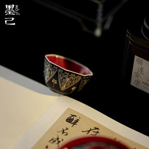 墨己金银错陶瓷八方茶杯功夫茶具家用品茗杯单杯仿漆器仿古小杯子