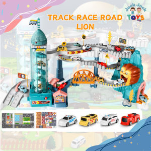 Jackjacktoys Mainan Edukasi Seluncuran Track Kendaraan 4pcs Mobil Mobilan Anak Track Race Road Lion Mountain Terdapat Suara dan Lampu