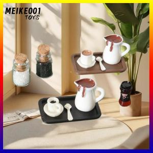 MEIKE001 7ชิ้นโมเดลเดสก์ทอปฉากจำลองชิ้นส่วนไมโครแฮนด์เมดขนาดเล็กบ้านตุ๊กตาถ้วยกาแฟจำลองอุปกรณ์ตกแต่งถาด