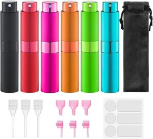 Lulupack Travel Perfume Bottle Refillable 8ml Cologne Spray 6PCS Small fragrance refill sprayer empty decant container twist up leak-proof portablesize for men & women TSA