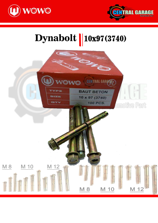 Dynabolt 10x97 mm WOWO Baut Beton isi 100 pcs/ktk/Dinabol M10/Dinabolt (BOX)