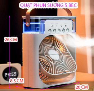 Quạt Phun Sương Để Bàn - Quạt Điều Hòa 5 Lỗ Làm Mát Có Chế Độ Hẹn Giờ Tích Hợp Đèn Led