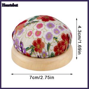 [Heartsbat] Vintage Embroidery Pin Cushions Half Round Pin Pad With Wooden Base Needle Holder For DIY Craft Sewing Accessories