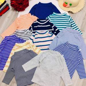 [Hoàn tiền 6%] combo 5 áo dài tay kẻ cổ tròn cổ 2 phân cho bé 6-20kg