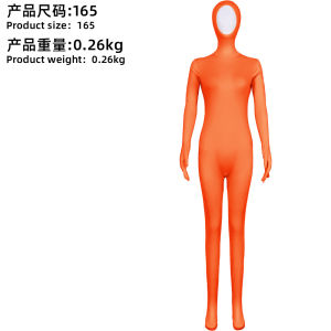 orange womens full-body open-face jumpsuit for stage performances zentai Solid color bodysuit in stock