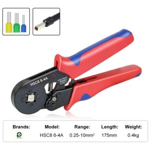 คีมย้ำหางปลา HSC8 6-4A ราคาที่หลายต่อคู่คีมย้ำสลิปเข้าปลายสายไฟ (Wire ferrules End sleeves) พร้อมหางปลาต่อสายไฟ 6-4A สีเหลี่ยม 6-4A จำนวน 1250 ชิ้น