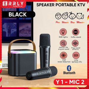 ERRLY Y1 Speaker Bluetooth Microphone Karaoke LED RGB 2 Mic & 1 Mic Speker Nirkabel Set Mini Portable All In 1 With Mic Mikrofone Wireless Power Bass