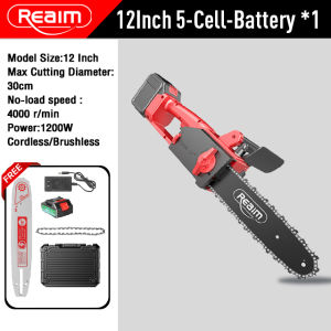 REAIM 1800W Heavy Duty Cordless Chainsaw Cuts 30cm Diameter Wood 12/16Inch Brushless Electric Chain Saw with Fast Charger