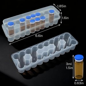 GTRBFDS Stackable Vial Storage Case 2/10/24-Slot Clear Freezer Tube Box 3/5/7/10mL Plastic Microtube Storage Box Refrigerator Organizer