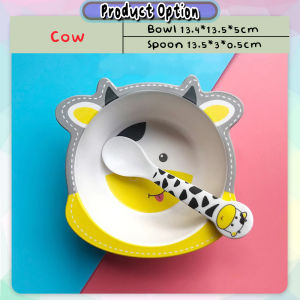 [iRojak] 5pcs Cartoon Animal Natural Bamboo Fiber Child Tableware Combination Kids Set Plate Spoon Fork Cup 宝宝餐具 Pinggan Mangkuk Bayi-TW03