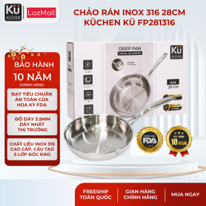 Chảo rán inox 316 size 28cm lòng cạn KUCHEN KU FP281316 - Bảo hành 10 năm