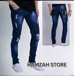 celana jeans sobek fashindan sobek lutut pria jeans slimfit