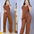 D&C Plain Basic Round Neck Top Continues Terno Pants Coords Set Trendy Women Casual. 