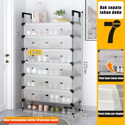 Rak Sepatu Sederhana Anti Debu 3/4/5/6/7 Lapis dengan Penutup / Lemari Sepatu Kotak Rak Penyimpanan Shoe Rack