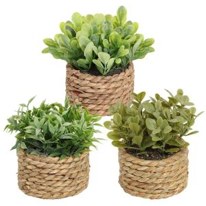 PURETEN Eucalyptus Grass Artificial Potted Plant Green 11cm Simulated Potted Plants Nordic Style Woven Artificial Decorations Home Decor