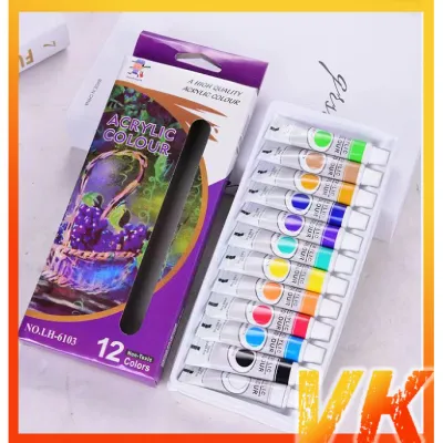 VK Premium 12-Color Acrylic Paint Set Non-Toxic Quick-Dry for Canvas Painting Art School Supplies