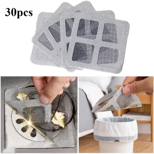 30pcs Disposable Floor Drain Sticker Hair Catcher Anti-blocking Bathroom Kitchen Sink Strainers