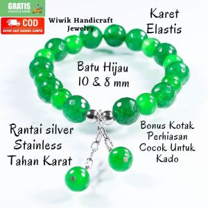 Gelang Tangan Wanita Bracelets Batu Beads Manau Ungu Terong Dirangkai Dengan Karet Rantai Stainless Tahan Karat Kado Hadiah Terbaru