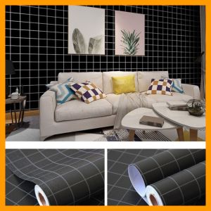 10m giấy dán tường sẵn keo kẻ ô màu đen A189 decal dán tường trang trí .