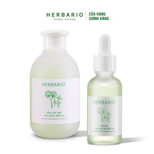 Combo Sữa rửa mặt 200ml + Serum 30ml Rau má & Diếp cá Herbario sạch bụi bẩn giảm dầu mụn