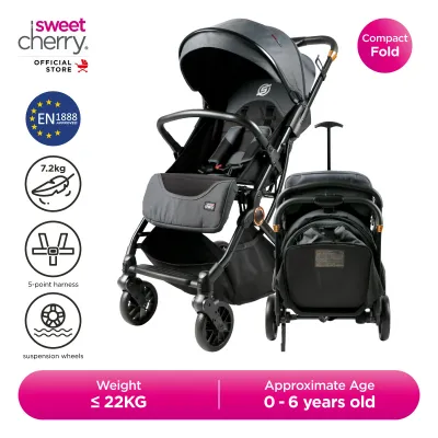 Sweet Cherry F3 Citi Premium Compact Folding Stroller with Handle Designed for Traveling Parents & Baby