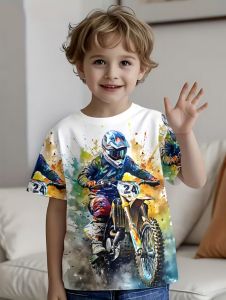 [Local Stock] VCC Motorcycle Rider Boys T-Shirt 3D Printed T-Shirt for Boy 2-10Y Short Sleeve Tee Top Baby Child Summer Trendy Street Children Top