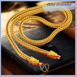 Ditur Alloy Gold Plated Dragon Head Fox Tail Necklace 6mm Imitation Gold Personalized Square Fox Tail Necklace Neck Chain
