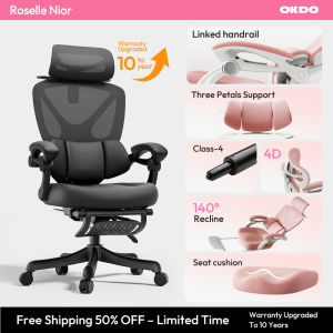 OKDO Roselle Ergonomic Office Chair for Women 4D Headrest 140° Recline Pink