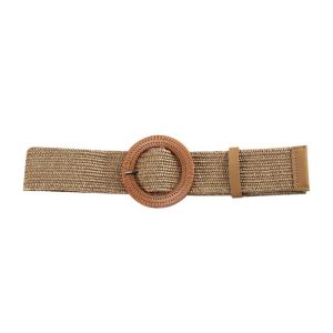 LUSIT Summer Elastic Bohemian Braided Waistbelt Waist Belt Wide Straw Belt