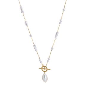 Natural Freshwater Pearl Baroque Pendant 18K Gold Long Chain Toggle Closure Necklace • Waterproof Non Tarnish Chain • 316L Stainless Titanium Steel Necklaces for Women  NL117