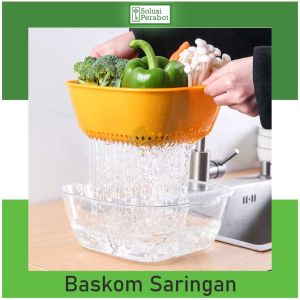 Baskom Saringan Persegi 2 Lapis / Keranjang Peniris Sayur Buah / Wadah Cuci Pencuci Lapis Tiris