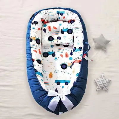 Portable Baby Bed Cotton Baby Nest with Baby Pillow Removable Newborn Bed Set for Baby Washable Crib Nest for Baby Baby Bed Cushion