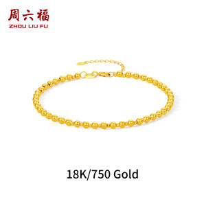 ZHOU LIU FU 周六福 750/18K Yellow Gold Bracelet Beaded Bracelet Chain Timeless Daily Jewelry for Women Girl C0721289